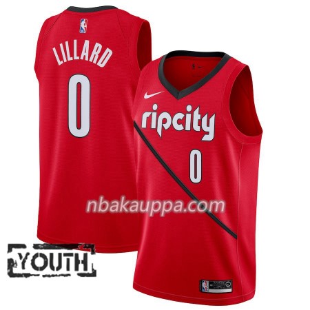 Portland Trail Blazers Damian Lillard 0 2018-19 Nike Punainen Pelipaidat Swingman - Lasten